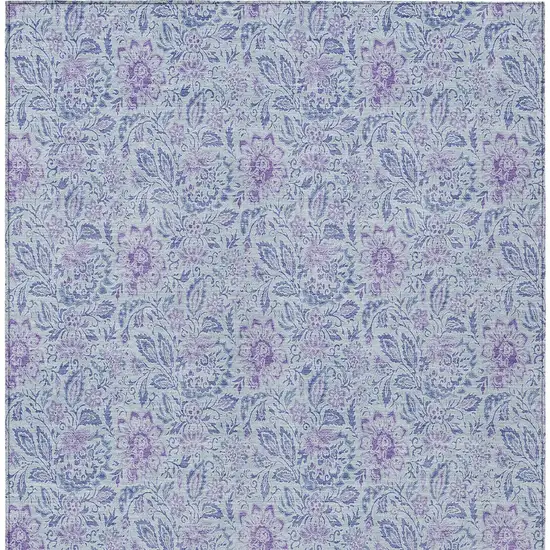 Sky Blue Blue And Purple Floral Washable Indoor Outdoor Area Rug Photo 6