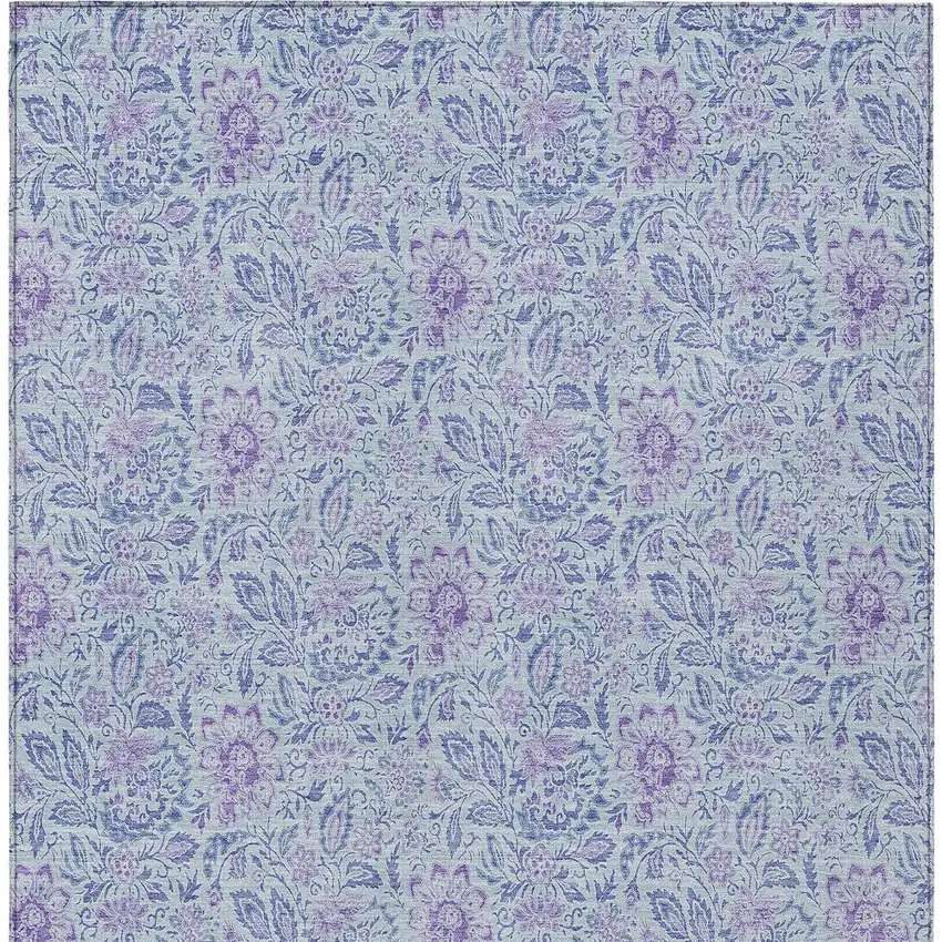 Sky Blue Blue And Purple Floral Washable Indoor Outdoor Area Rug Photo 6
