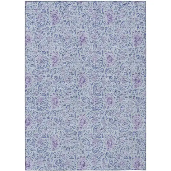 Sky Blue Blue And Purple Floral Washable Indoor Outdoor Area Rug Photo 2