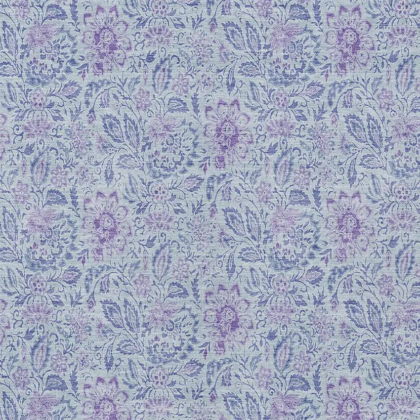 Sky Blue Blue And Purple Floral Washable Indoor Outdoor Area Rug Photo 5
