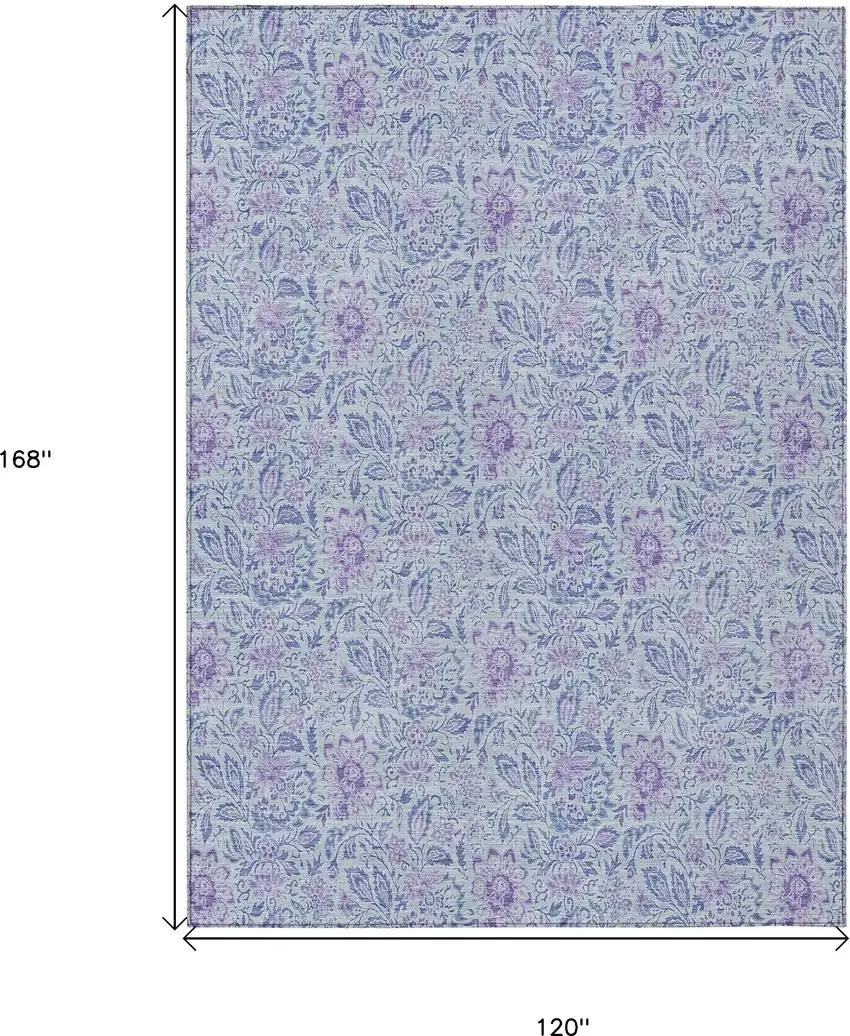 Sky Blue Blue And Purple Floral Washable Indoor Outdoor Area Rug Photo 3