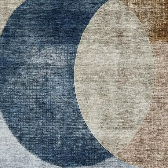 Sky Blue Brown And Beige Geometric Washable Area Rug With UV Protection Photo 2