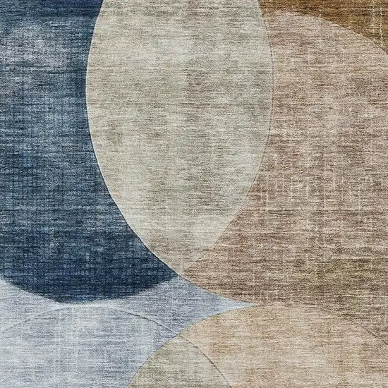 Sky Blue Brown And Beige Geometric Washable Area Rug With UV Protection Photo 2