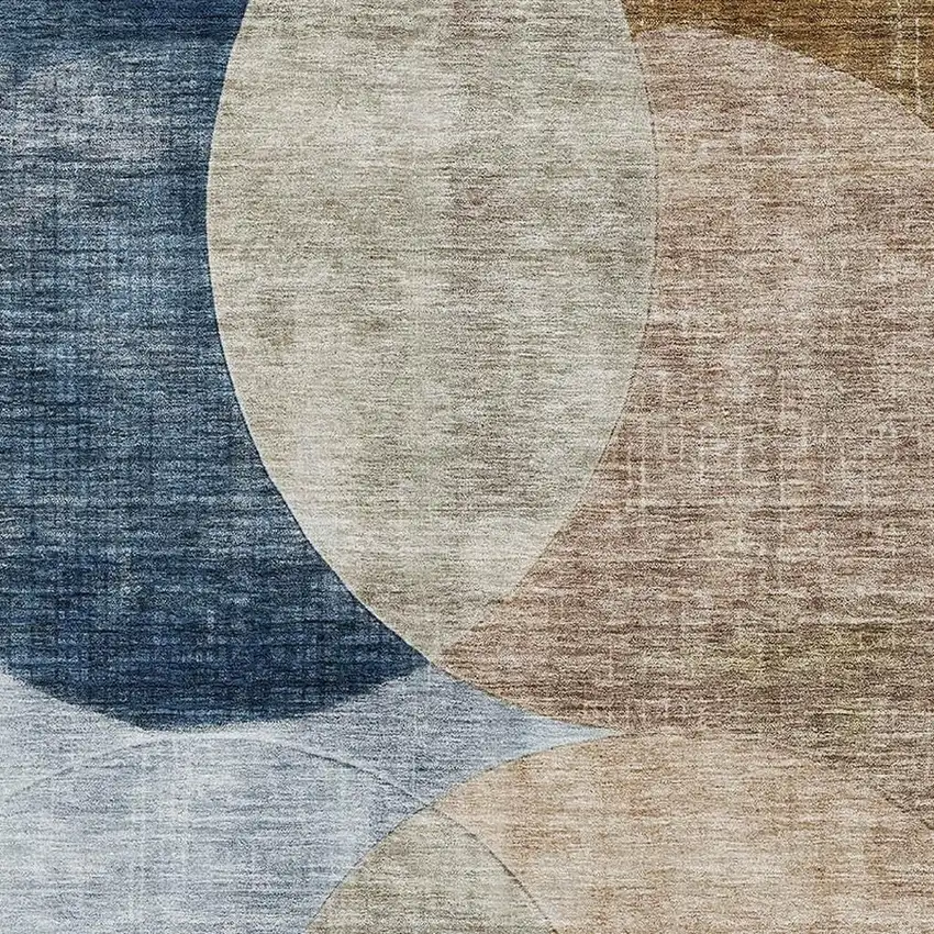 Sky Blue Brown And Beige Geometric Washable Area Rug With UV Protection Photo 2