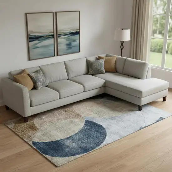 Sky Blue Brown And Beige Geometric Washable Area Rug With UV Protection Photo 2