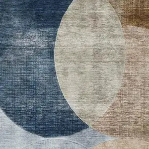 Photo of Sky Blue Brown And Beige Geometric Washable Area Rug With UV Protection