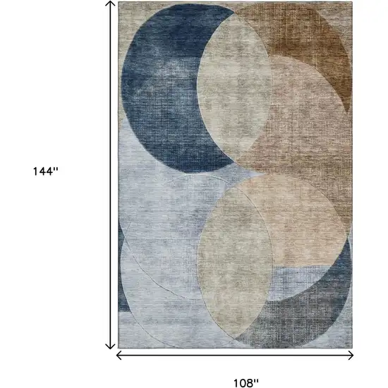 Sky Blue Brown And Beige Geometric Washable Area Rug With UV Protection Photo 9