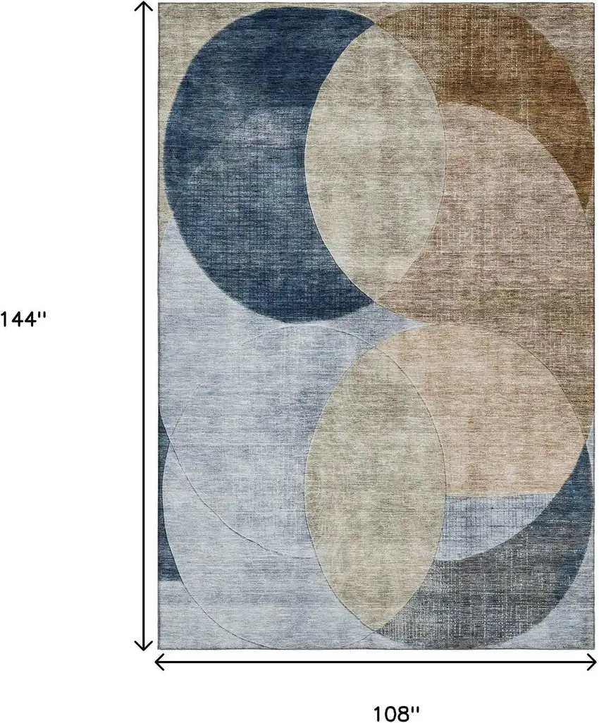 Sky Blue Brown And Beige Geometric Washable Area Rug With UV Protection Photo 9