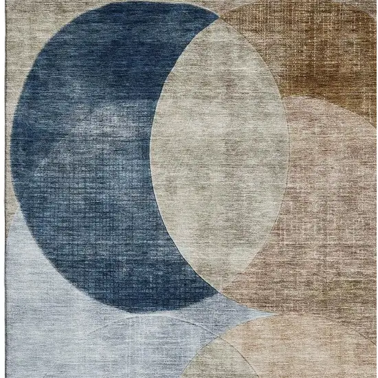 Sky Blue Brown And Beige Geometric Washable Area Rug With UV Protection Photo 3