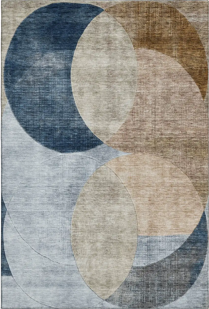 Sky Blue Brown And Beige Geometric Washable Area Rug With UV Protection Photo 1