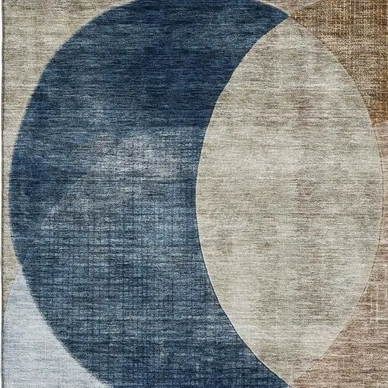 Sky Blue Brown And Beige Geometric Washable Area Rug With UV Protection Photo 2