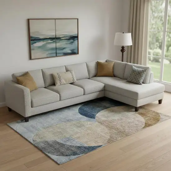 Sky Blue Brown And Beige Geometric Washable Area Rug With UV Protection Photo 2