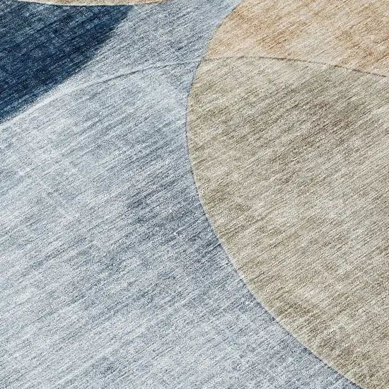 Sky Blue Brown And Beige Geometric Washable Indoor Outdoor Area Rug Photo 8