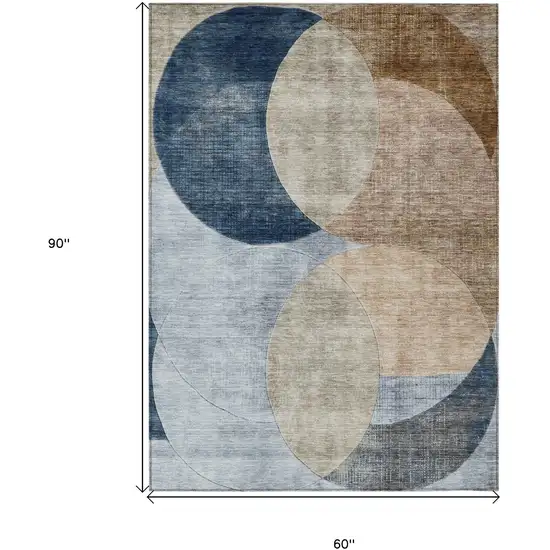 Sky Blue Brown And Beige Geometric Washable Indoor Outdoor Area Rug Photo 7