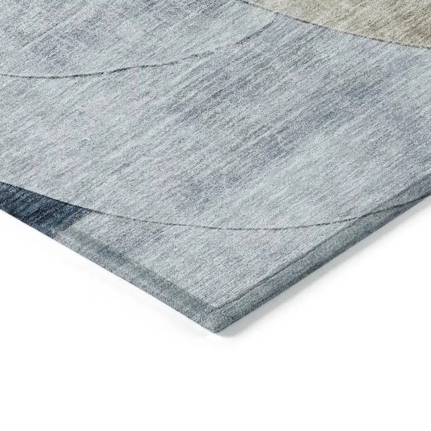 Sky Blue Brown And Beige Geometric Washable Indoor Outdoor Area Rug Photo 4