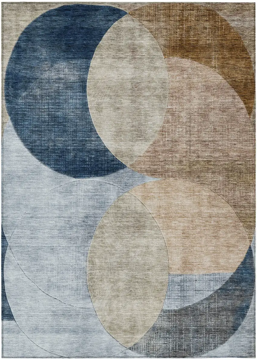 Sky Blue Brown And Beige Geometric Washable Indoor Outdoor Area Rug Photo 2