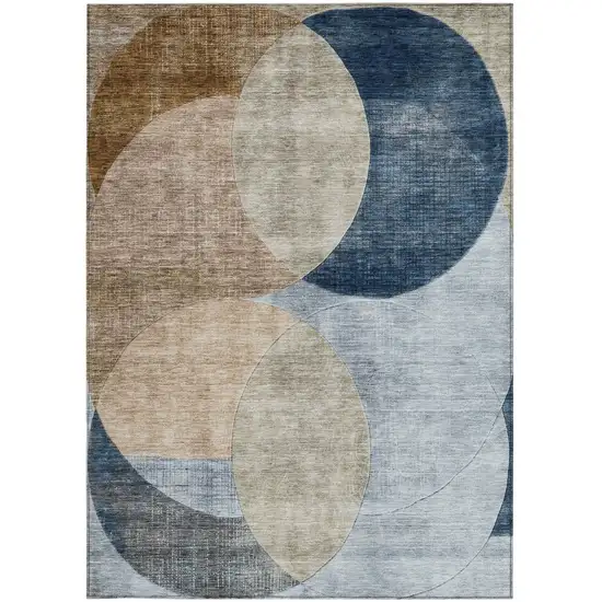 Sky Blue Brown And Beige Geometric Washable Indoor Outdoor Area Rug Photo 6