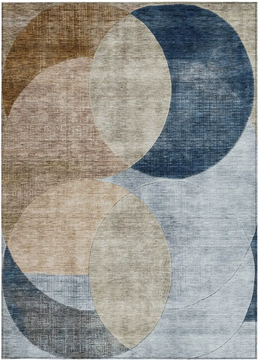 Sky Blue Brown And Beige Geometric Washable Indoor Outdoor Area Rug Photo 6