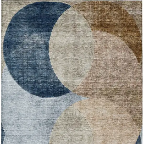 Sky Blue Brown And Beige Geometric Washable Indoor Outdoor Area Rug Photo 6