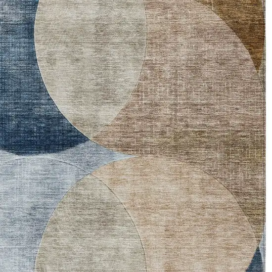 Sky Blue Brown And Beige Geometric Washable Indoor Outdoor Area Rug Photo 5