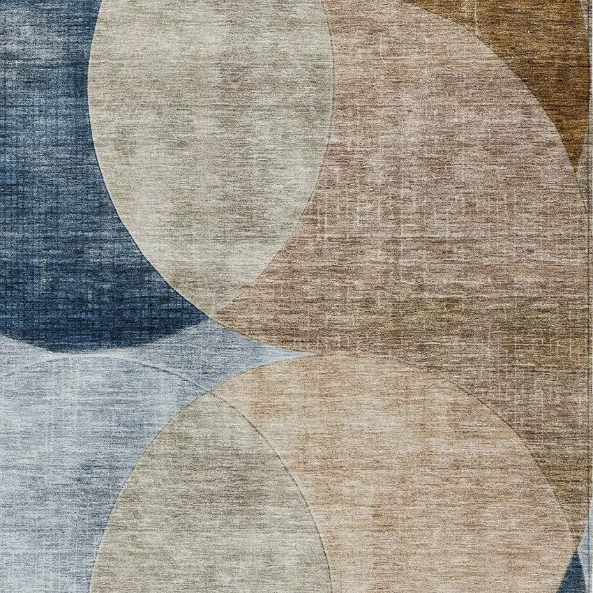 Sky Blue Brown And Beige Geometric Washable Indoor Outdoor Area Rug Photo 5