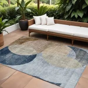 Photo of Sky Blue Brown And Beige Geometric Washable Indoor Outdoor Area Rug