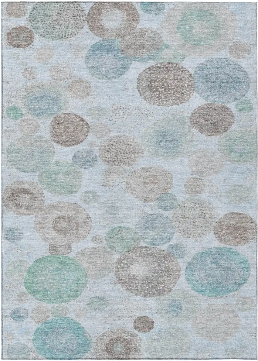 Sky Blue Brown And Beige Geometric Washable Indoor Outdoor Area Rug Photo 1