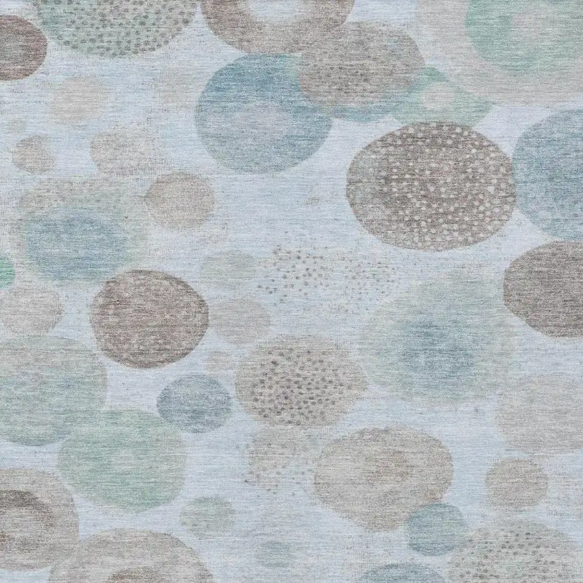 Sky Blue Brown And Beige Geometric Washable Indoor Outdoor Area Rug Photo 3