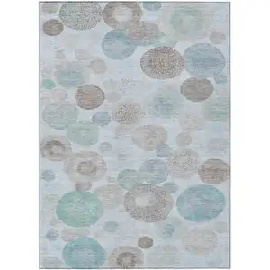 Photo of Sky Blue Brown And Beige Geometric Washable Indoor Outdoor Area Rug