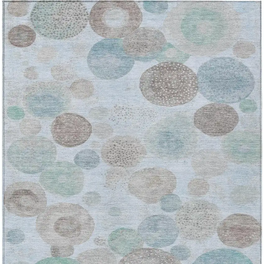 Sky Blue Brown And Beige Geometric Washable Indoor Outdoor Area Rug Photo 3