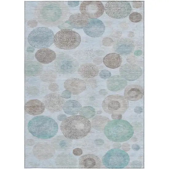 Sky Blue Brown And Beige Geometric Washable Indoor Outdoor Area Rug Photo 3