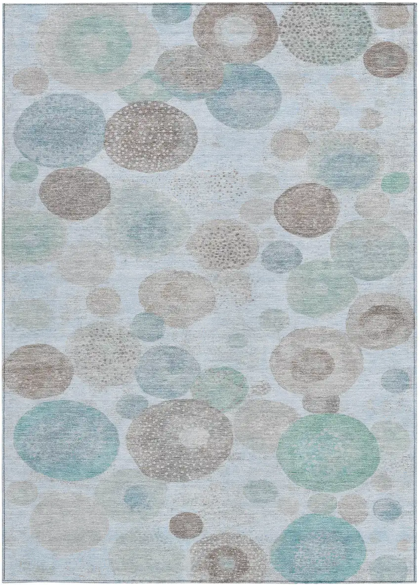 Sky Blue Brown And Beige Geometric Washable Indoor Outdoor Area Rug Photo 3