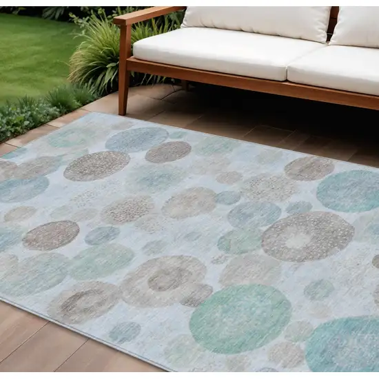 Sky Blue Brown And Beige Geometric Washable Indoor Outdoor Area Rug Photo 2