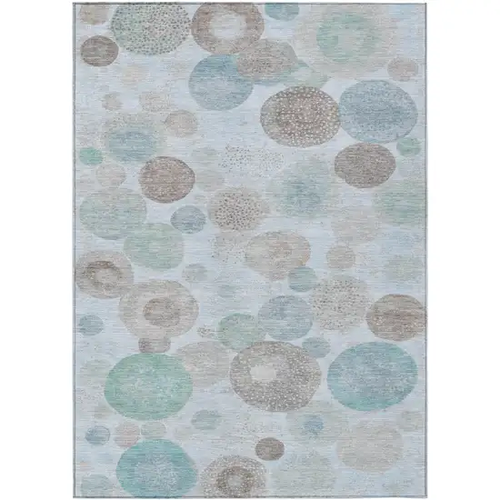 Sky Blue Brown And Beige Geometric Washable Indoor Outdoor Area Rug Photo 1