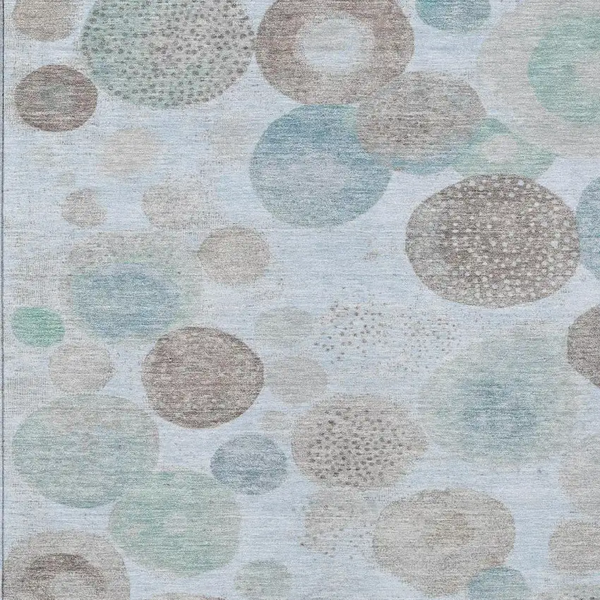 Sky Blue Brown And Beige Geometric Washable Indoor Outdoor Area Rug Photo 3