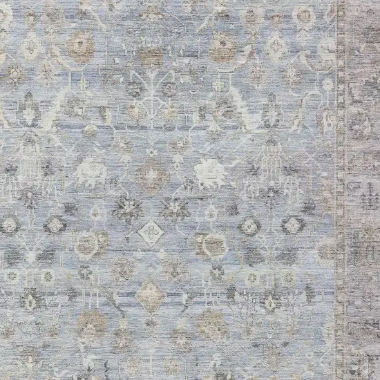 Sky Blue Brown And Ivory Oriental Washable Indoor Outdoor Area Rug Photo 3
