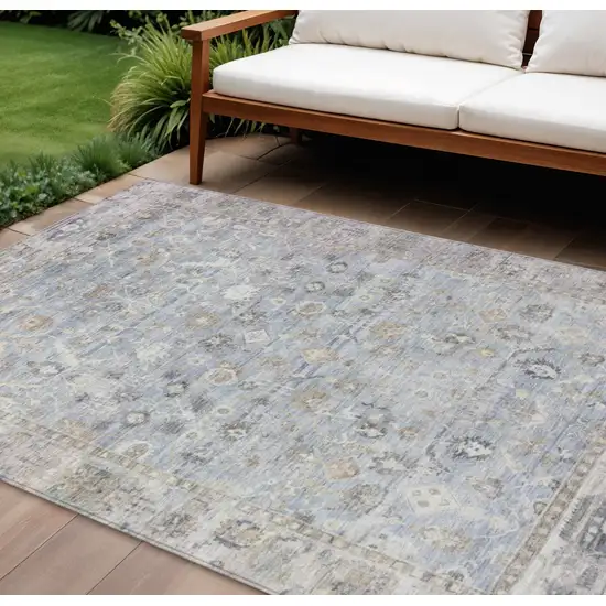 Sky Blue Brown And Ivory Oriental Washable Indoor Outdoor Area Rug Photo 2