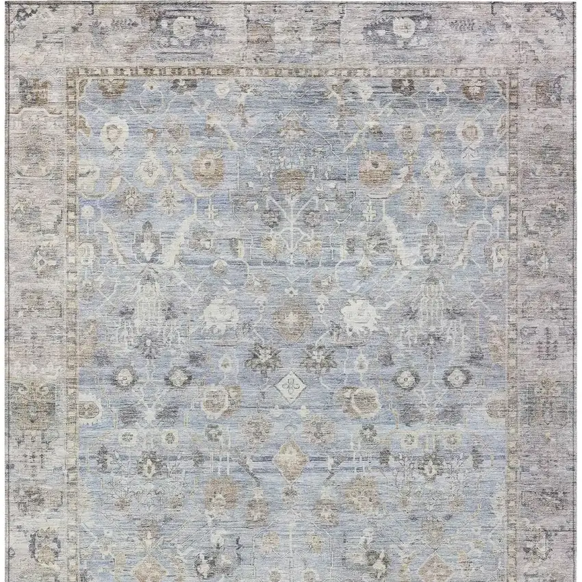 Sky Blue Brown And Ivory Oriental Washable Indoor Outdoor Area Rug Photo 4
