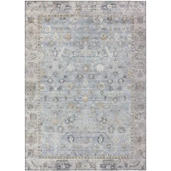 Sky Blue Brown And Ivory Oriental Washable Indoor Outdoor Area Rug Photo 1