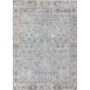 Photo of Sky Blue Brown And Ivory Oriental Washable Indoor Outdoor Area Rug