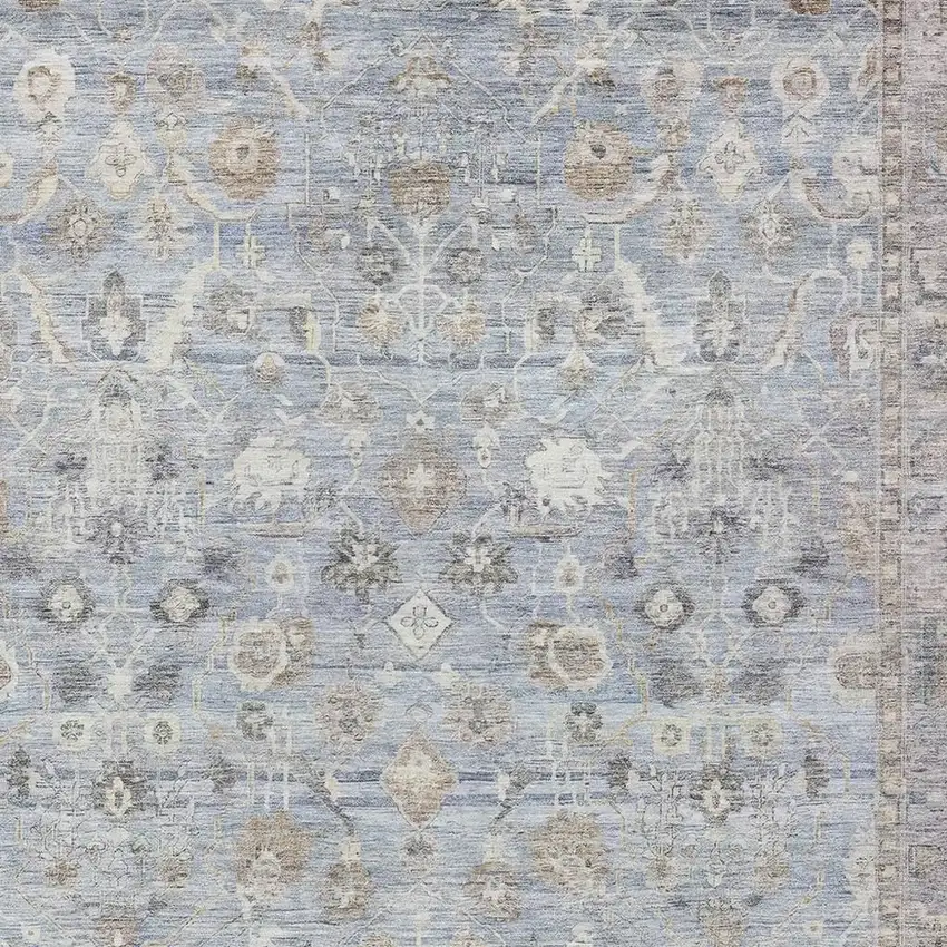 Sky Blue Brown And Ivory Oriental Washable Indoor Outdoor Area Rug Photo 3