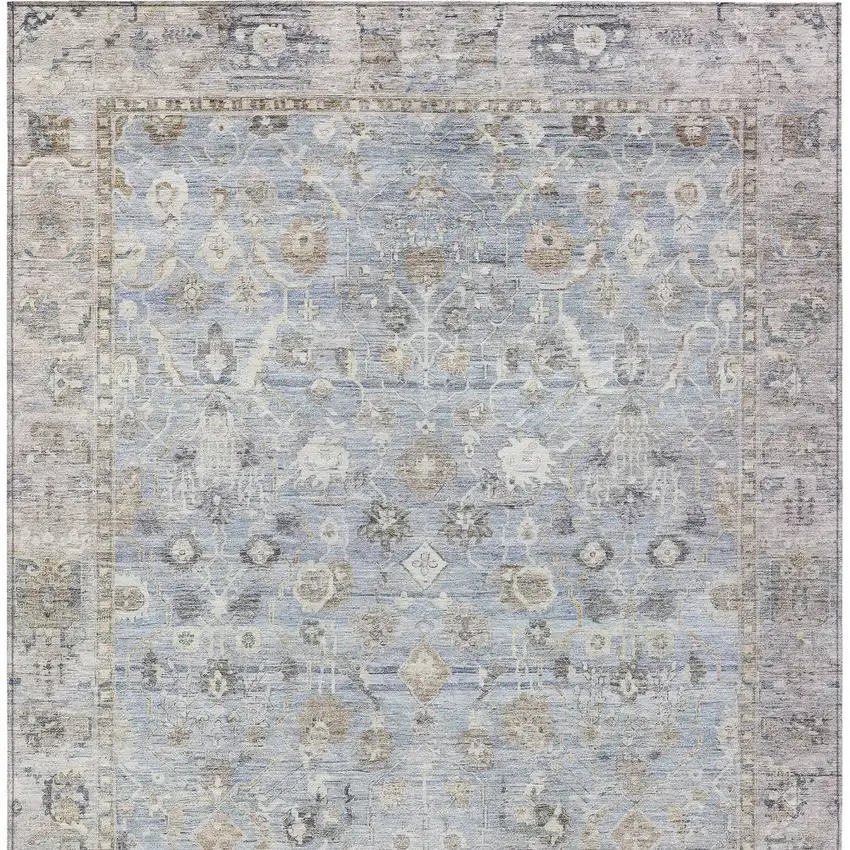 Sky Blue Brown And Ivory Oriental Washable Indoor Outdoor Area Rug Photo 9