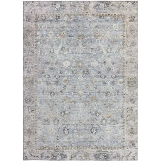 Sky Blue Brown And Ivory Oriental Washable Indoor Outdoor Area Rug Photo 4
