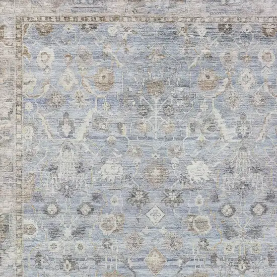 Sky Blue Brown And Ivory Oriental Washable Indoor Outdoor Area Rug Photo 8
