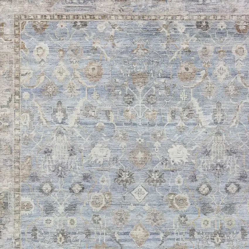 Sky Blue Brown And Ivory Oriental Washable Indoor Outdoor Area Rug Photo 8