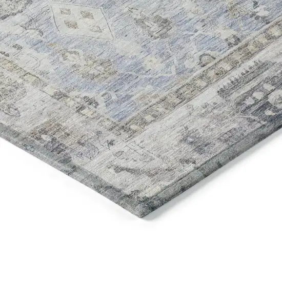 Sky Blue Brown And Ivory Oriental Washable Indoor Outdoor Area Rug Photo 6