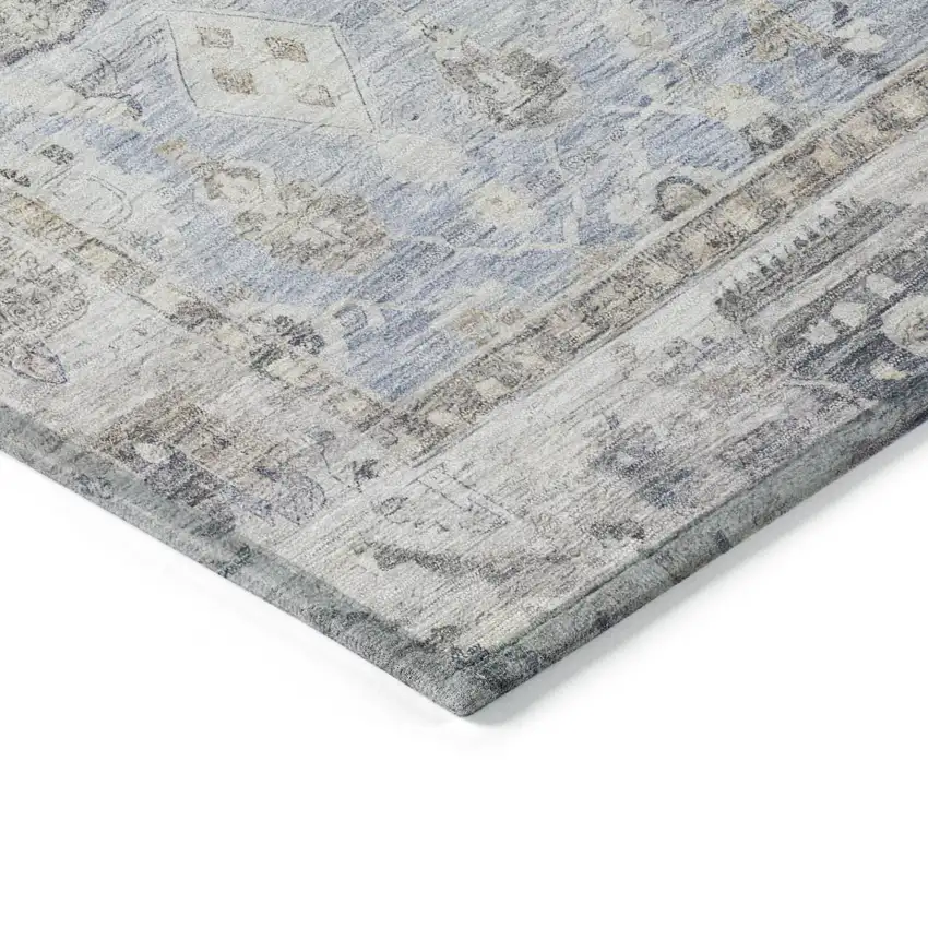 Sky Blue Brown And Ivory Oriental Washable Indoor Outdoor Area Rug Photo 6