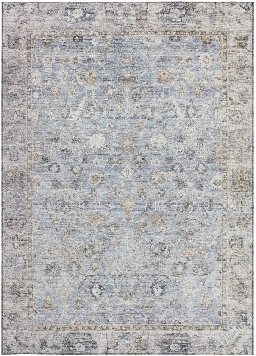 Sky Blue Brown And Ivory Oriental Washable Indoor Outdoor Area Rug Photo 4