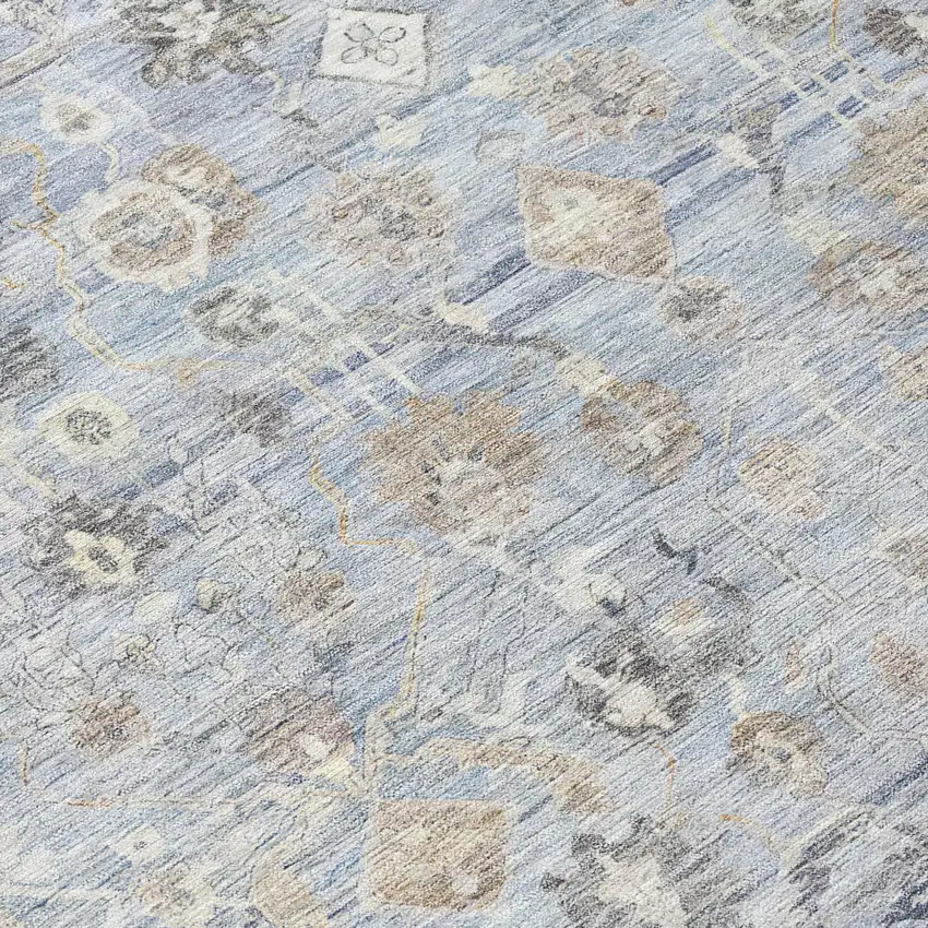 Sky Blue Brown And Ivory Oriental Washable Indoor Outdoor Area Rug Photo 7