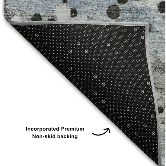 Sky Blue Charcoal And Ivory Abstract Washable Area Rug With UV Protection Photo 7